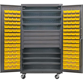 Global Industrial Configurable Mobile Bin Cabinet48x24x85Gray6 Shelf4 Drawers120 Yellow Bins 