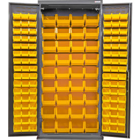 Global Industrial Configurable Bin Cabinet 36"W x 24"D x 78"H Gray 132 Yellow Bins 