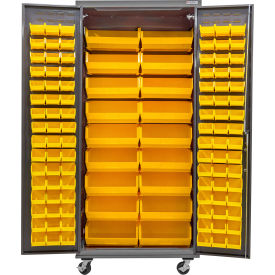 Global Industrial Configurable Mobile Bin Cabinet 36"W x 24"D x 85"H Gray 114 Yellow Bins 