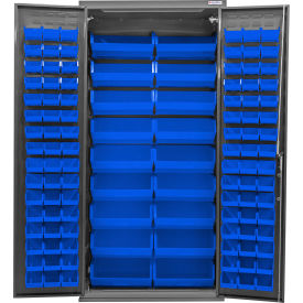 Global Industrial Configurable Bin Cabinet 36"W x 24"D x 78"H Gray 114 Blue Bins 