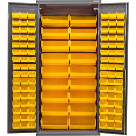 Global Industrial Configurable Bin Cabinet 36"W x 24"D x 78"H Gray 114 Yellow Bins 
