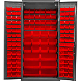 Global Industrial Configurable Bin Cabinet 36"W x 24"D x 78"H Gray 138 Red Bins 