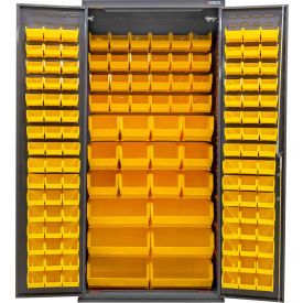 Global Industrial Configurable Bin Cabinet 36"W x 24"D x 78"H Gray 138 Yellow Bins 
