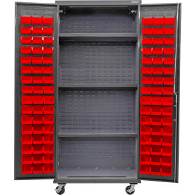 Global Industrial Configurable Mobile Bin & Shelf Cabinet36Wx24Dx85HGray3 Shelf96 Red Bins 