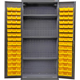 Global Industrial Configurable Bin & Shelf Cabinet 36Wx24Dx78H Gray 3 Shelf 96 Yellow Bins 