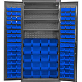 Global Industrial Configurable Bin & Shelf Cabinet 36"Wx24"Dx78"H Gray 3 Shelf 120 Blue Bins 