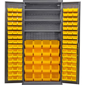 Global Industrial Configurable Bin & Shelf Cabinet 36"Wx24"Dx78"H Gray3 Shelf 120 Yellow Bins 