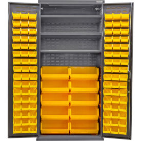 Global Industrial Configurable Bin & Shelf Cabinet 36Wx24Dx78H Gray 3 Shelf 108 Yellow Bins 