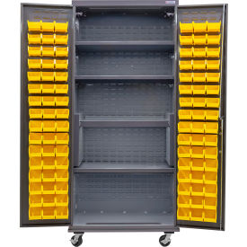 Global Industrial Configurable Mobile Bin & Shelf Cabinet36Wx24Dx85HGray4 Shelf96 Yellow Bins 