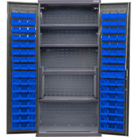 Global Industrial Configurable Bin & Shelf Cabinet 36Wx24Dx78H Gray 4 Shelf 96 Blue Bins 