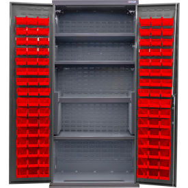 Global Industrial Configurable Bin & Shelf Cabinet 36Wx24Dx78H Gray 4 Shelf 96 Red Bins 
