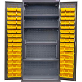 Global Industrial Configurable Bin & Shelf Cabinet 36Wx24Dx78H Gray 4 Shelf 96 Yellow Bins 