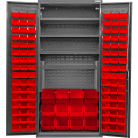 Global Industrial Configurable Bin & Shelf Cabinet 36"Wx24"Dx78"H Gray 4 Shelf 108 Red Bins 
