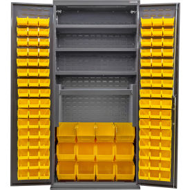 Global Industrial Configurable Bin & Shelf Cabinet 36"Wx24"Dx78"H Gray4 Shelf 108 Yellow Bins 
