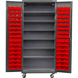 Global Industrial Configurable Mobile Bin & Shelf Cabinet36Wx24Dx85HGray6 Shelf96 Red Bins 