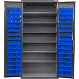 Global Industrial Configurable Bin & Shelf Cabinet 36Wx24Dx78H Gray 6 Shelf 96 Blue Bins 