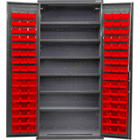 Global Industrial Configurable Bin & Shelf Cabinet 36Wx24Dx78H Gray 6 Shelf 96 Red Bins 