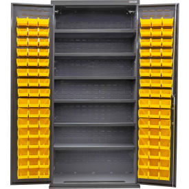 Global Industrial Configurable Bin & Shelf Cabinet 36Wx24Dx78H Gray 6 Shelf 96 Yellow Bins 