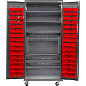 Global Industrial Configurable Mobile Bin & Shelf Cabinet36Wx24Dx85HGray7 Shelf96 Red Bins 