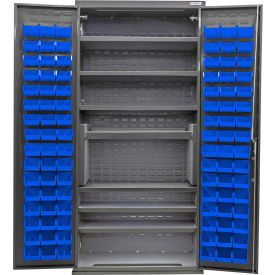 Global Industrial Configurable Bin & Shelf Cabinet 36Wx24Dx78H Gray 7 Shelf 96 Blue Bins 
