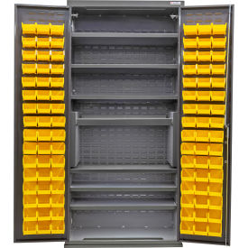 Global Industrial Configurable Bin & Shelf Cabinet 36Wx24Dx78H Gray 7 Shelf 96 Yellow Bins 