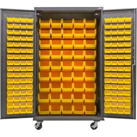 Global Industrial Configurable Mobile Bin Cabinet 48"W x 24"D x 85"H Gray 168 Yellow Bins 