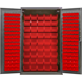 Global Industrial Configurable Bin Cabinet 48"W x 24"D x 78"H Gray 168 Red Bins 