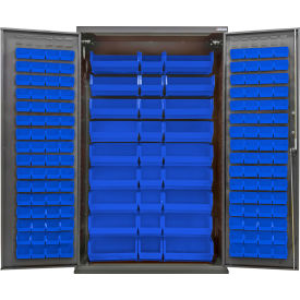 Global Industrial Configurable Bin Cabinet 48"W x 24"D x 78"H Gray 150 Blue Bins 