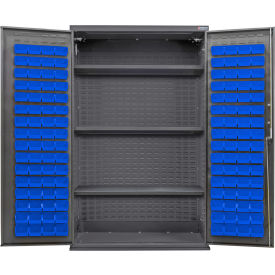 Global Industrial Configurable Bin & Shelf Cabinet 48Wx24Dx78H Gray 3 Shelf 120 Blue Bins 