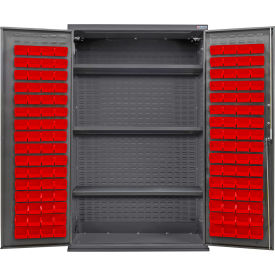 Global Industrial Configurable Bin & Shelf Cabinet 48Wx24Dx78H Gray 3 Shelf 120 Red Bins 