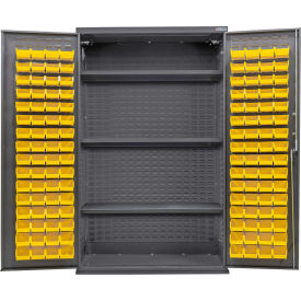 Global Industrial Configurable Bin & Shelf Cabinet 48Wx24Dx78H Gray 3 Shelf 120 Yellow Bins 