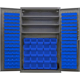 Global Industrial Configurable Bin & Shelf Cabinet 48"Wx24"Dx78"H Gray 3 Shelf 156 Blue Bins 
