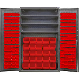 Global Industrial Configurable Bin & Shelf Cabinet 48"Wx24"Dx78"H Gray 3 Shelf 156 Red Bins 