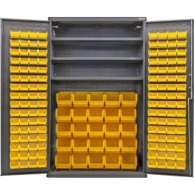 Global Industrial Configurable Bin & Shelf Cabinet 48Wx24Dx78H Gray 3 Shelf 156 Yellow Bins 