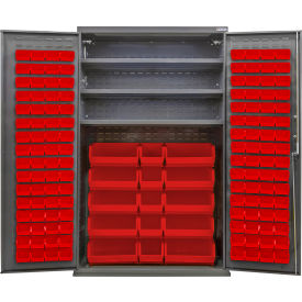 Global Industrial Configurable Bin & Shelf Cabinet 48Wx24Dx78H Gray 3 Shelf 144 Red Bins 
