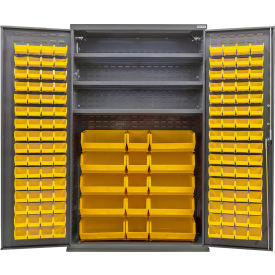 Global Industrial Configurable Bin & Shelf Cabinet 48Wx24Dx78H Gray 3 Shelf 144 Yellow Bins 