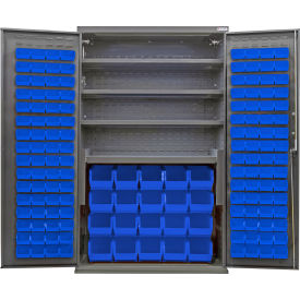 Global Industrial Configurable Bin & Shelf Cabinet 48"Wx24"Dx78"H Gray 4 Shelf 144 Blue Bins 
