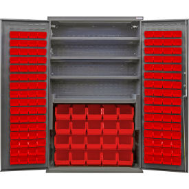 Global Industrial Configurable Bin & Shelf Cabinet 48"Wx24"Dx78"H Gray 4 Shelf 144 Red Bins 