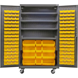 Global Industrial Configurable Mobile Bin & Shelf Cabinet 48x24x85 Gray 4 Shelf 144 Yellow Bins 
