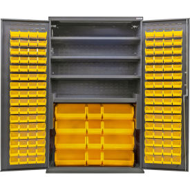Global Industrial Configurable Bin & Shelf Cabinet 48Wx24Dx78H Gray 4 Shelf 144 Yellow Bins 