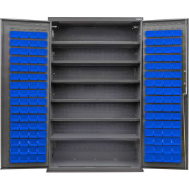 Global Industrial Configurable Bin & Shelf Cabinet 48Wx24Dx78H Gray 6 Shelf 120 Blue Bins 