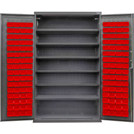Global Industrial Configurable Bin & Shelf Cabinet 48Wx24Dx78H Gray 6 Shelf 120 Red Bins 