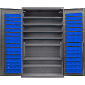 Global Industrial Configurable Bin & Shelf Cabinet 48Wx24Dx78H Gray 7 Shelf 120 Blue Bins 