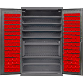 Global Industrial Configurable Bin & Shelf Cabinet 48Wx24Dx78H Gray 7 Shelf 120 Red Bins 