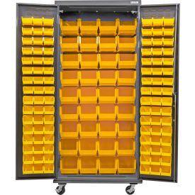 Global Industrial Configurable Mobile Cabinet Powered 36"W x 24"D x 85"H 132 Yellow Bins 