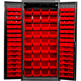 Global Industrial Configurable Charging Cabinet 36"W x 24"D x 78"H Black 132 Red Bins 
