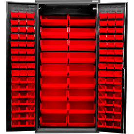 Global Industrial Configurable Charging Cabinet 36"W x 24"D x 78"H Black 114 Red Bins 