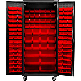 Global Industrial Configurable Mobile Charging Cabinet 36"W x 24"D x 85"H Black 138 Red Bins 