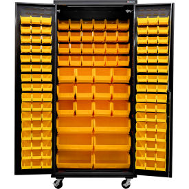 Global Industrial Configurable Mobile Charging Cabinet 36"W x 24"D x 85"H Black 138 Yellow Bins 