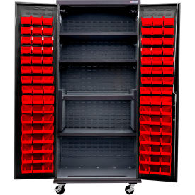 Global Industrial Configurable Mobile Charging Cabinet 36Wx24Dx85H Black 4 Shelf 96 RD Bins 
